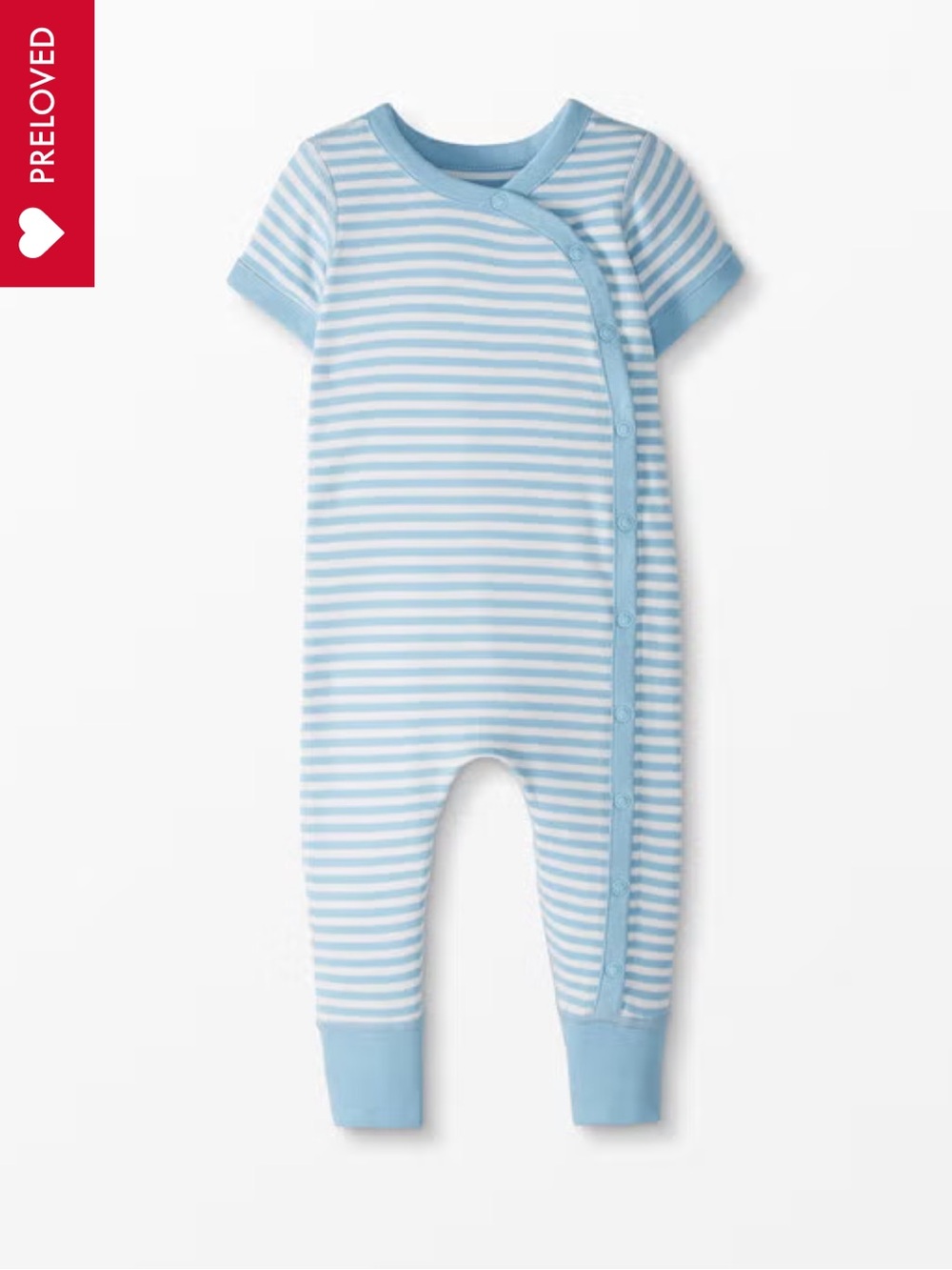 Hanna Andersson Blue and White Striped Snap Romper In Organic Cotton Newborn